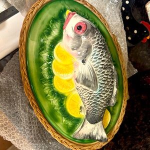 Italian Majolica Fish Centerpiece Tureen with Lid – Hand-Painted Porcelain